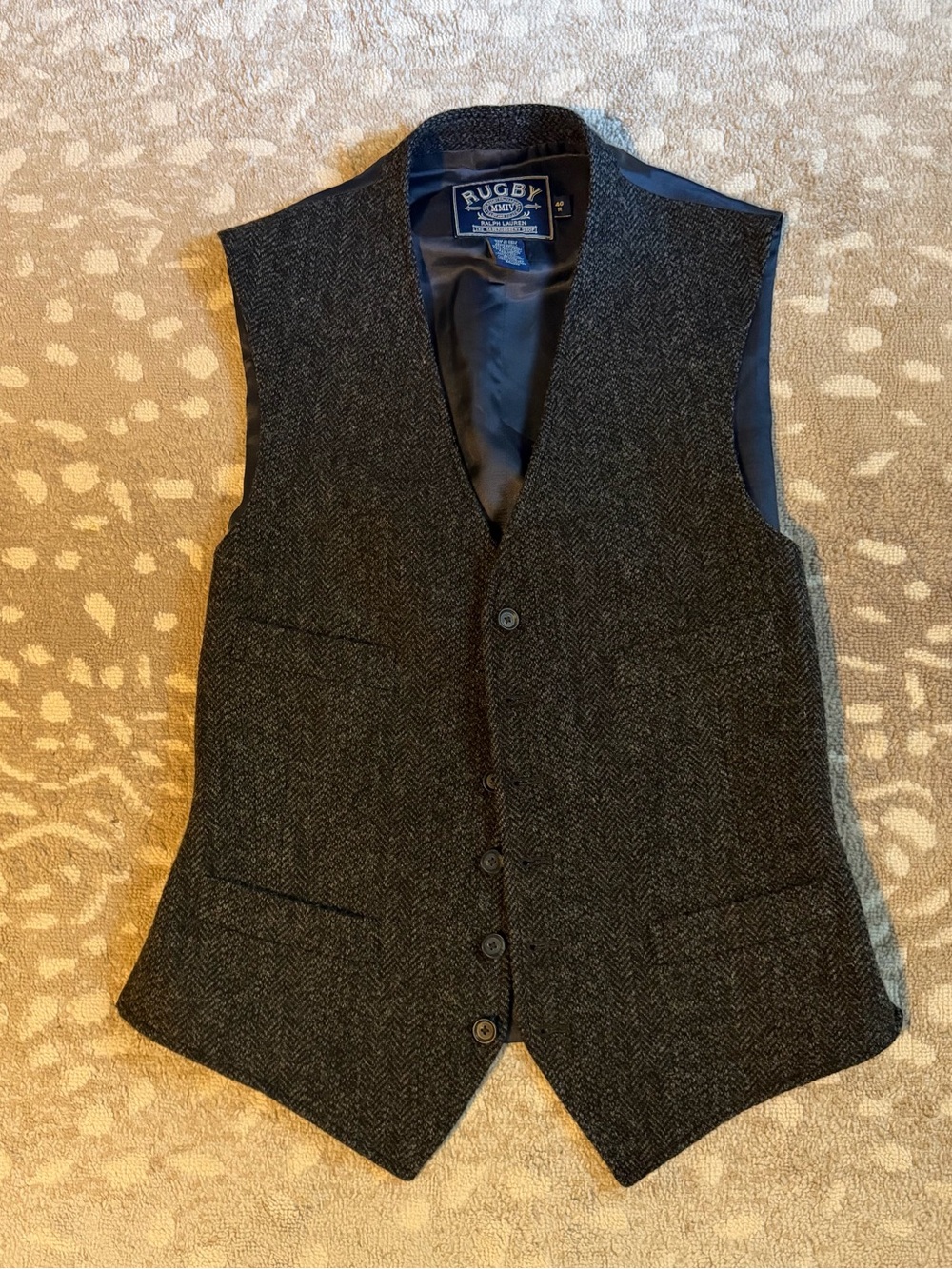Rugby Ralph Lauren Shetland Wool Herringbone Vest in Dark Charcoal 40R
